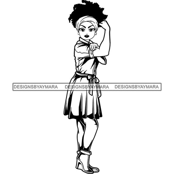 Afro Strong Lola Flexing We Can Do It Woman Power .SVG Cutting Files For Silhouette Cricut and More!