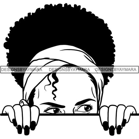 Afro Woman Peeking Peek-a-Boo I see You Melanin Pretty Half Face PNG File For Print Not For Cutting