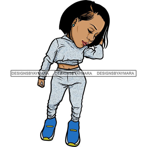 Fashion Woman Model Posing Summer Outfit Vogue Goddess Glamour Trendy Clothing Vector SVG Cutting Files