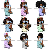 Bundle 9 Afro Lola Nurse Doctor Save Life Hero Wearing Mask Protection Flexing Strong Medical Occupation SVG Cutting Files