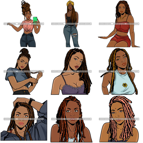 Bundle 9 Afro Woman Braids Dreadlocks Sister-Locks Dreads Locks Hairstyle .SVG Cut Files For Silhouette and Cricut