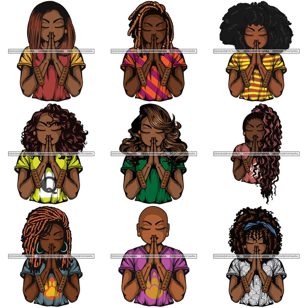 Bundle 9 Afro Lola Praying God Lord Prayers In God We Trust .SVG Clipart Cutting Files For Silhouette and Cricut and More!