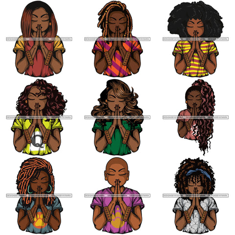 Bundle 9 Afro Lola Praying God Lord Prayers In God We Trust .SVG Clipart Cutting Files For Silhouette and Cricut and More!