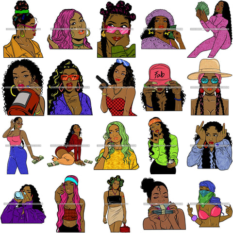 Bundle 20 Ghetto Babe Street Girl Funky Girl Woman Face Urban Swag Hip Hop Girl .SVG Cutting Files For Silhouette Cricut and More!