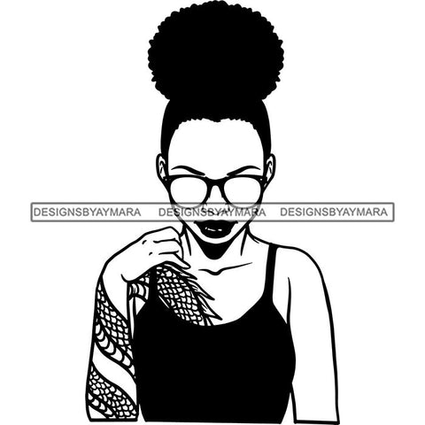 Ebony Afro Woman Nubian Melanin Brown Skin Makeup Model Glasses Accesories SVG Cut Files