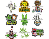 Bundle 9 Marijuana Cannabis Hashish Weed Leaf Grass Dope 420 Hemp Pot Joint Blunt Stoned High Life SVG Cutting Files