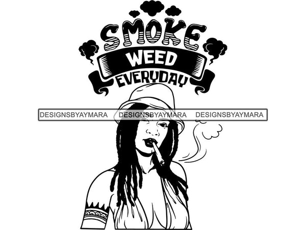 Woman Smoking Pot Deadlock Braids Hairstyle Rasta Queen Blunt Weed Cannabis 420 Marijuana Stoner High Life .SVG Cut File For Silhouette and Cricut