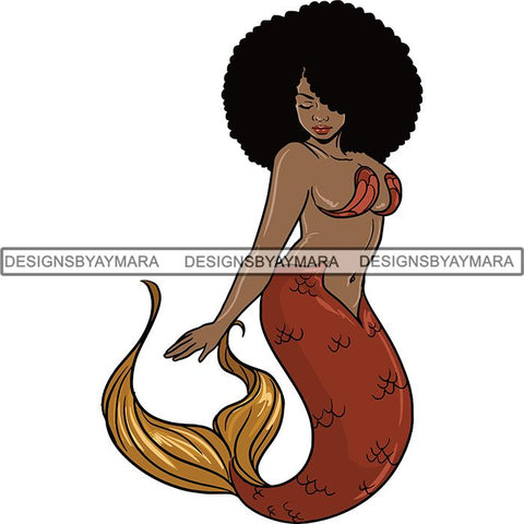 Afro Black Woman Mermaid Aquatic Creature  SVG Cutting File For Silhouette and Cricut