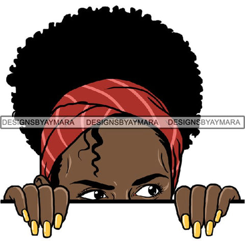 Afro Woman Peeking Peek-a-Boo I see You Melanin Pretty Half Face PNG File For Print Not For Cutting