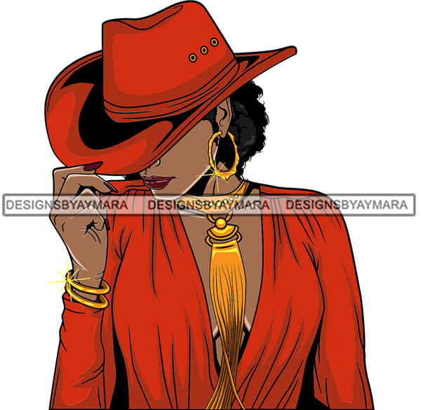Gangster African American Woman Hand Holding Cowboy Hat Melanin Diva Woman Wearing Hoop Earing Sexy Dress Vector SVG JPG PNG Vector Clipart Cricut Silhouette Cut Cutting