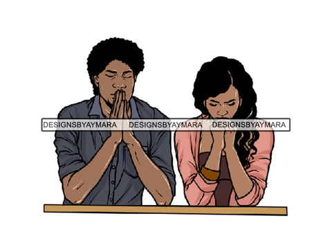 Black Couple Praying God Together PNG File For Print Not For Cutting