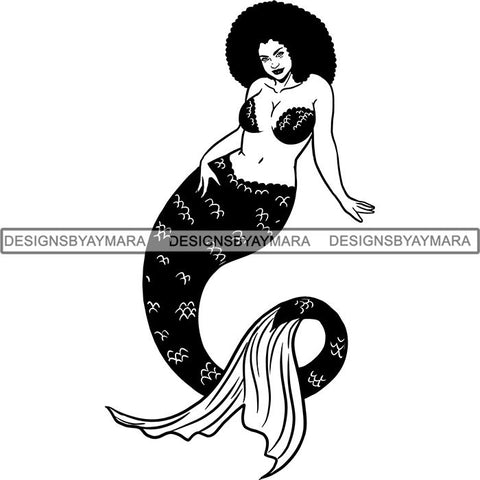 Afro Black Woman Mermaid Aquatic Creature  SVG Cutting File For Silhouette and Cricut