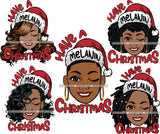 Bundle 25 Afro Girls Wearing Santa Hat Christmas Gifts Celebration Peek A Boo Black Woman Melanin Nubian Queen SVG Cutting Files For Silhouette Cricut And More