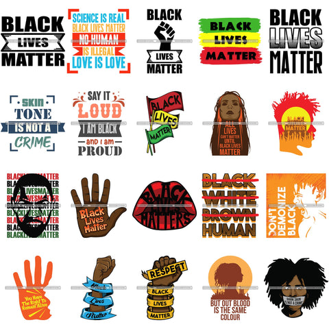 Bundle 20 Black Lives Matter Humanity Social Protest Justice Black-Owned Businesses SVG PNG JPG Vector Cutting Files