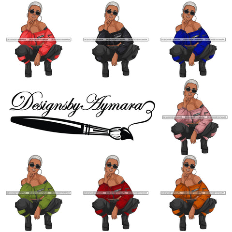 Bundle 7 Afro Woman Fashion Girl Squatting Position SVG Cutting Files For Silhouette Cricut and More!