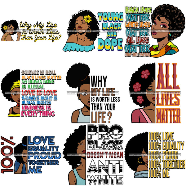 Bundle 9 Black Lives Matter Humanity Social Protest Justice Racism Movement SVG PNG JPG Vector Cutting Files