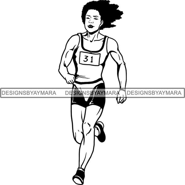Afro Black Woman Runner Athletic Sport .SVG Cutting File For Silhouette and Cricut