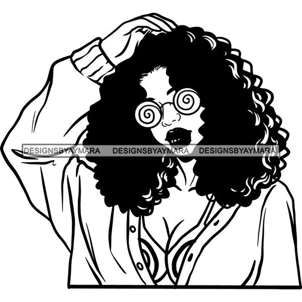 Ebony Afro Woman Nubian Melanin Brown Skin Makeup Model Glasses Accesories SVG Cut Files