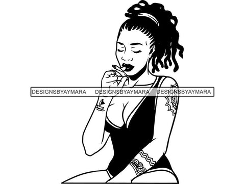 Woman Smoking Pot Deadlock Braids Hairstyle Rasta Queen Blunt Weed Cannabis 420 Marijuana Stoner High Life .SVG Cut File For Silhouette and Cricut