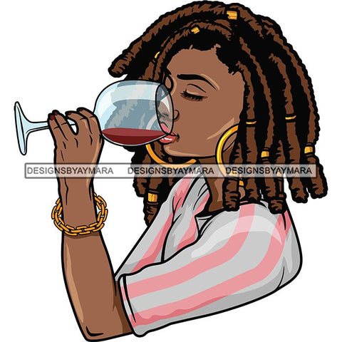 Afro Lola Drinking Wine Life Relax Chilling SVG Cutting Files For Silhouette Cricut and More! Amazing Graphics!