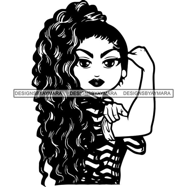 Afro Strong Lola Flexing We Can Do It Woman Power .SVG Cutting Files For Silhouette Cricut and More!
