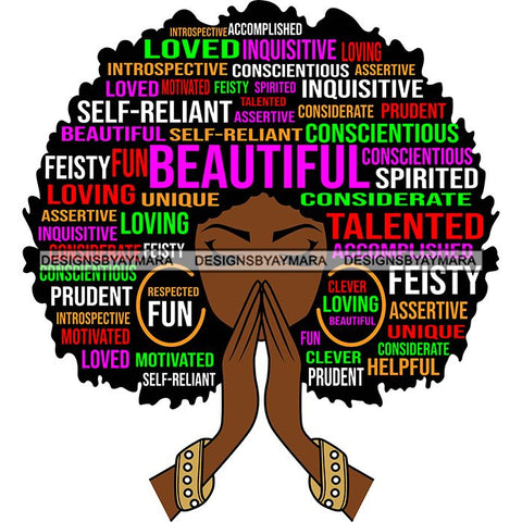 Afro Woman Praying Hair Life Quotes Strong Independent Educated Melanin SVG Cutting Files
