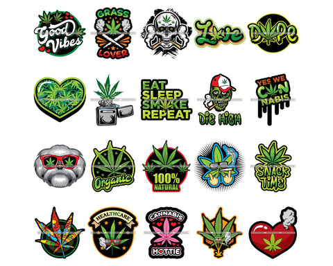 Bundle 20 Marijuana Cannabis Hashish Weed Leaf Grass Dope 420 Hemp Pot Joint Blunt Stoned High Life SVG Cutting Files