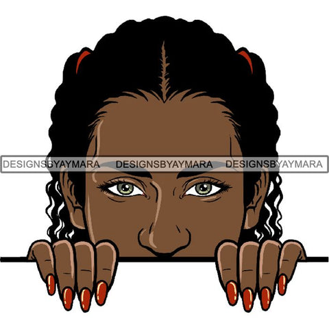 Afro Woman Peeking Peek-a-Boo I see You Melanin Pretty Half Face PNG File For Print Not For Cutting