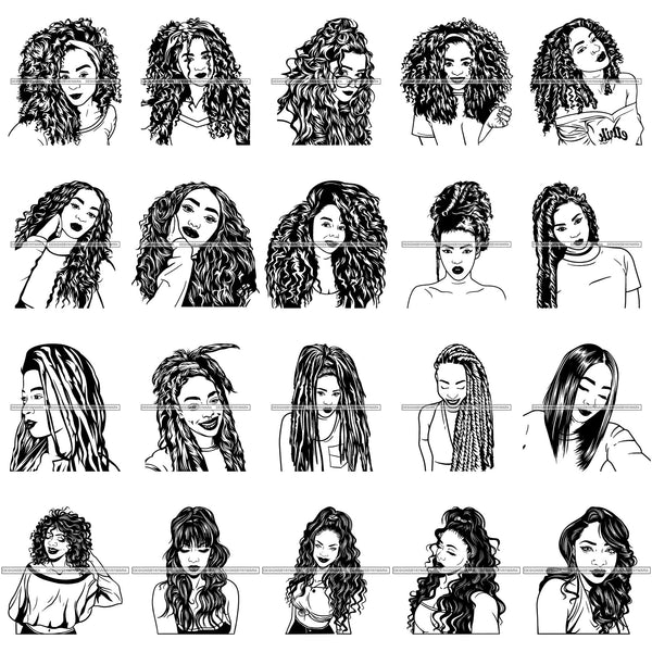 Bundle 20 Afro Lady Black Goddess Melanin Dark Latina Morena SVG Files For Cutting and More!