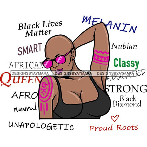 Afro Powerful Woman Life Quotes Unapologetic Strong Independent Educated Smart Queen SVG Cutting Files