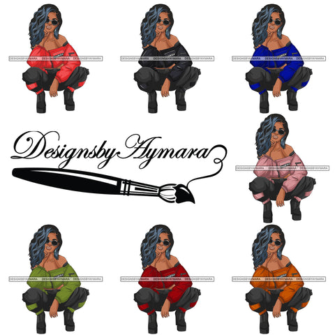 Bundle 7 Afro Woman Fashion Girl Squatting Position SVG Cutting Files For Silhouette Cricut and More!