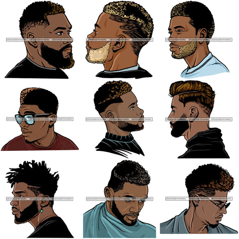 Bundle 9 Attractive Black Man Bearded Hipster Model Fashion Male Guy Hombre Masculino Guapo Stylish Close-up Sexy Macho Manly SVG Files For Cutting