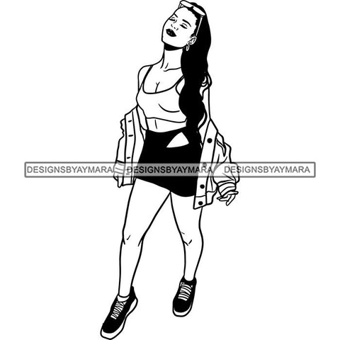 Fashion Woman Model Posing Summer Outfit Vogue Goddess Glamour Trendy Clothing Vector SVG Cutting Files