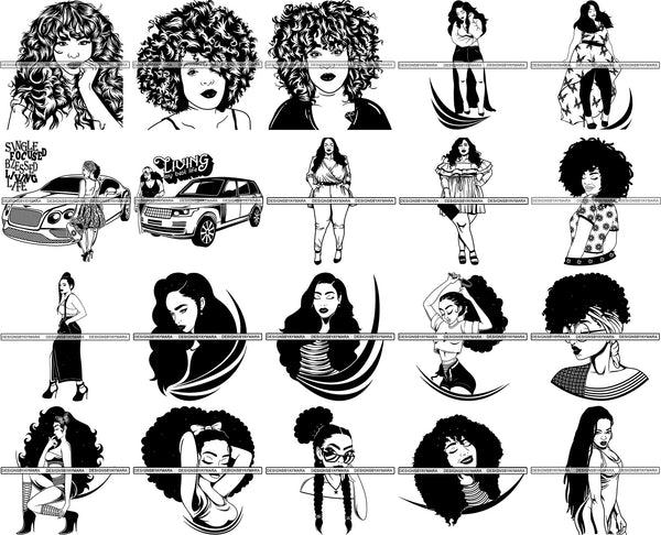 Super Bundle 20 Afro Beautiful Woman SVG Cutting Files For Silhouette and Cricut