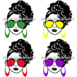 Bundle 4 Afro Lola Boss Lady Dope Diva Glamour Wearing Glasses Accesories .SVG Cut Files