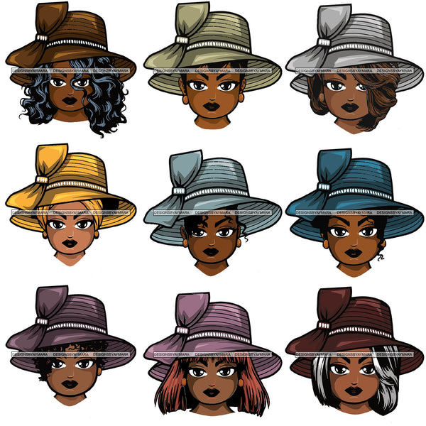 Bundle 9 Afro Lola Wearing Hat Church Lady .SVG Clipart Vector Cutting Files