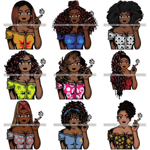 Bundle 9 Afro Lola Smoking Pot Weed Joint Blunt Cannabis Marijuana SVG Cutting Files