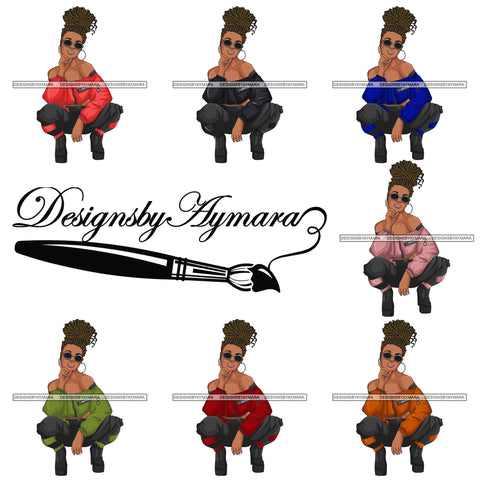 Bundle 7 Afro Woman Fashion Girl Squatting Position SVG Cutting Files For Silhouette Cricut and More!