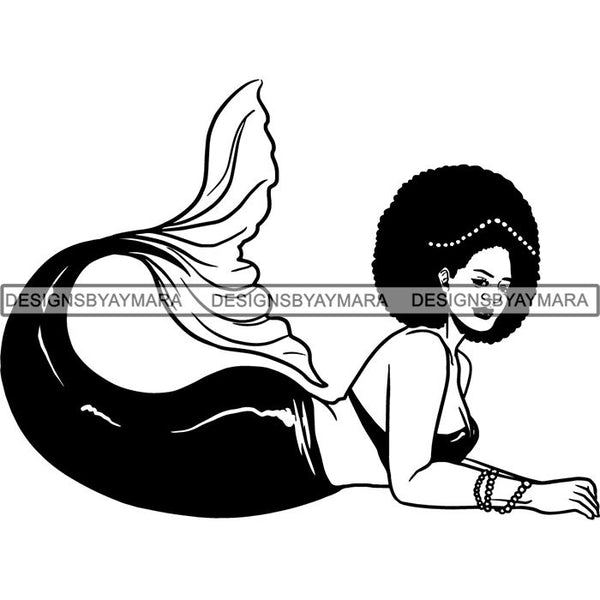 Afro Black Woman Mermaid Aquatic Creature  SVG Cutting File For Silhouette and Cricut