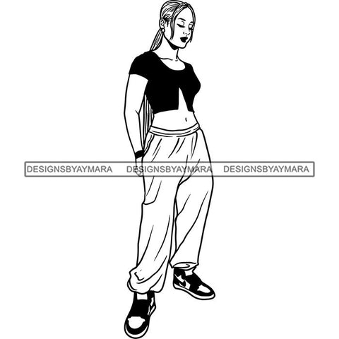 Fashion Woman Model Posing Summer Outfit Vogue Goddess Glamour Trendy Clothing Vector SVG Cutting Files