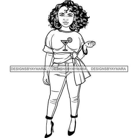 Afro Lola Boss Confident Classy Woman Black and White Designs SVG Cutting Files For Silhouette Cricut and More