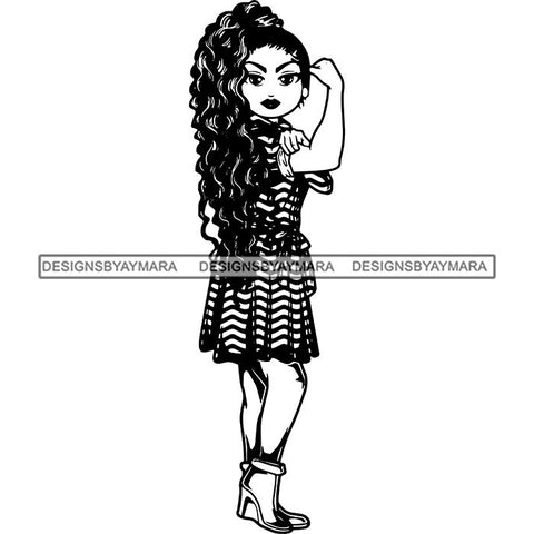 Afro Strong Lola Flexing We Can Do It Woman Power .SVG Cutting Files For Silhouette Cricut and More!