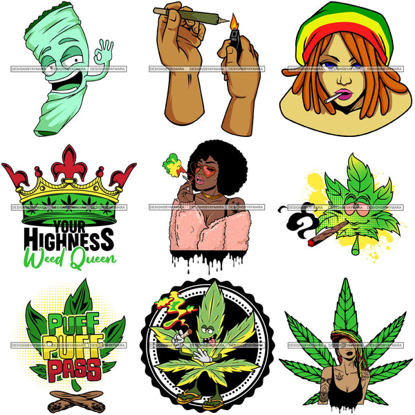 Bundle 9 420 Cannabis Pot Head Weed Leaf Grass Marijuana Joint Blunt Stoned High Life SVG Cutting Files