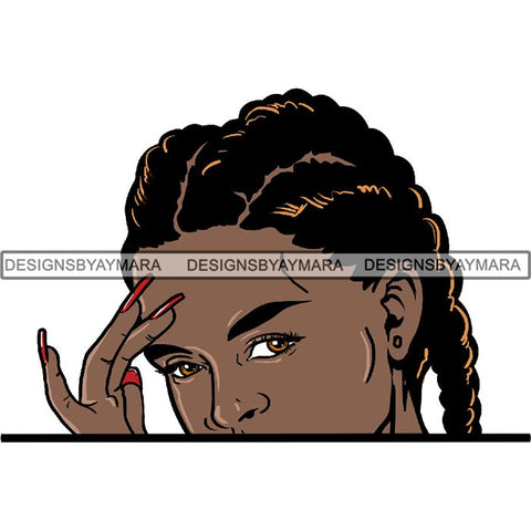 Afro Woman Peeking Peek-a-Boo I see You Melanin Pretty Half Face PNG File For Print Not For Cutting