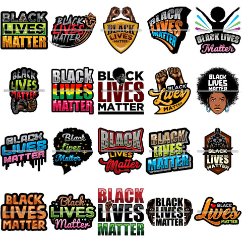 Bundle 20 Black Lives Matter Humanity Social Protest Justice Black-Owned Businesses SVG PNG JPG Vector Cutting Files