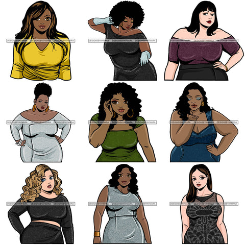 Bundle 9 Attractive BBW Nubian Melanin Popping Beautiful African American Big Woman SVG Cutting Files