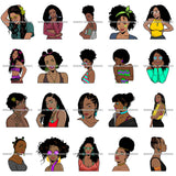 Bundle 20 Ebony Afro Woman Nubian Melanin Brown Skin Makeup Model Glasses Accesories SVG Cut Files