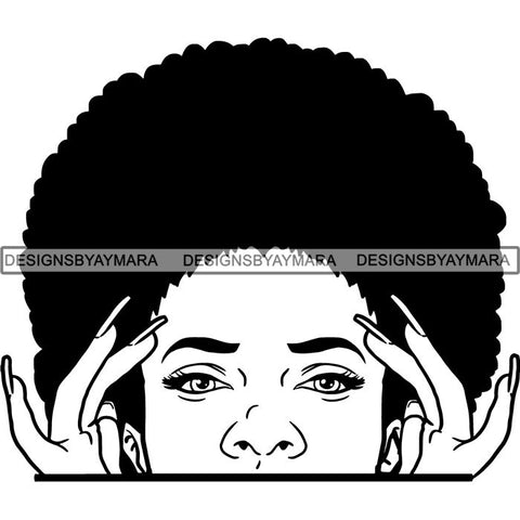 Afro Woman Peeking Peek-a-Boo I see You Melanin Pretty Half Face PNG File For Print Not For Cutting