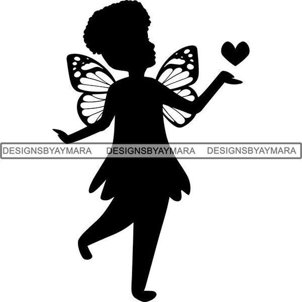 Afro Cute Baby Girl Fairy Wings Fantasy .SVG Cut Files For Silhouette Cricut and More