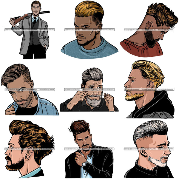 Bundle 9 Attractive Caucasian Man Bearded Hipster Model Fashion Male Guy Hombre Masculino Guapo Stylish Close-up Sexy Macho Manly SVG Files For Cutting